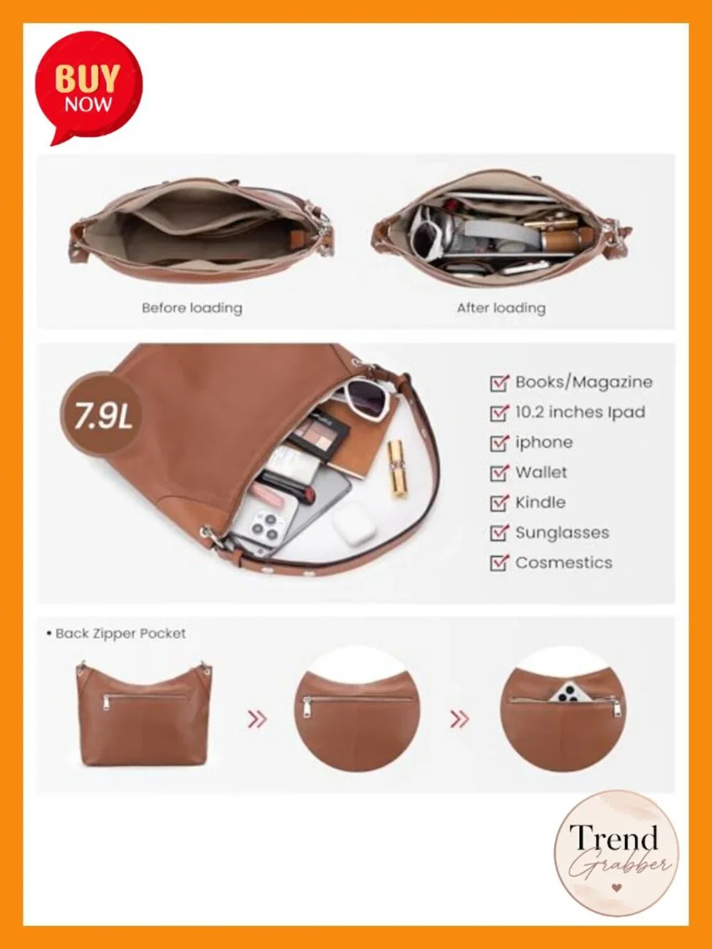 Genuine Leather Slouchy Hobo Bag Crossbody with Adjustable Strap